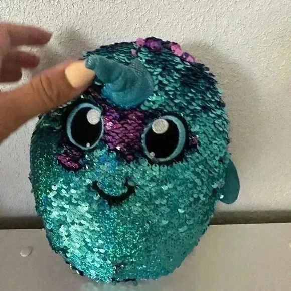 Narwal Plush Blue Purple Flip Sequined Shimmer Stuffed Animal Whale Toy - Picture 2 of 6